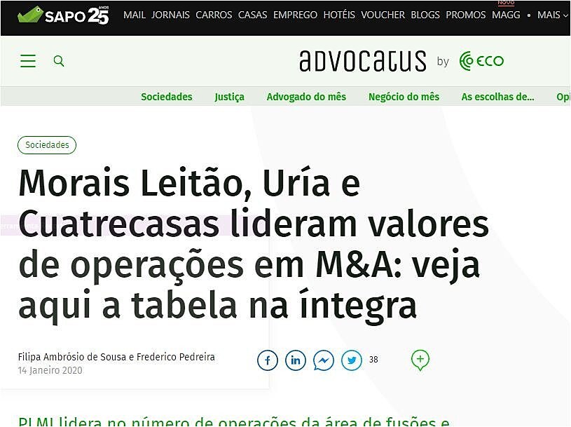 Morais Leito, Ura e Cuatrecasas lideram valores de operaes em M&A: veja aqui a tabela na ntegra